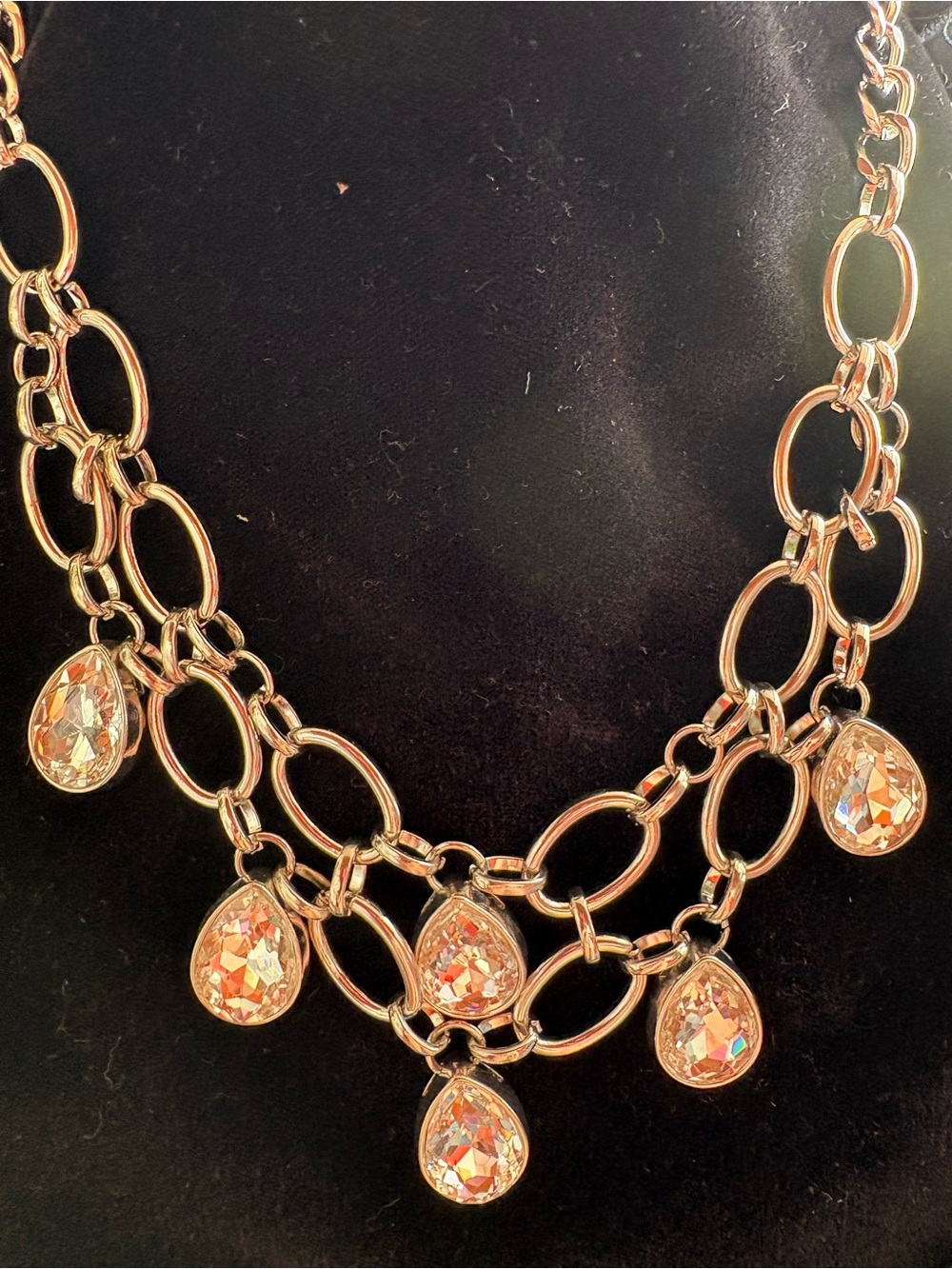 Silver-Tone Teardrop Crystal Statement Necklace - Women Jewelry - Picture 2 of 2